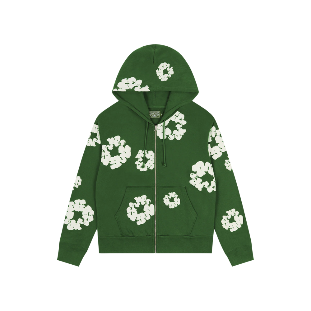 Denim Tears Cotton Wreath Zip Green Hoodie